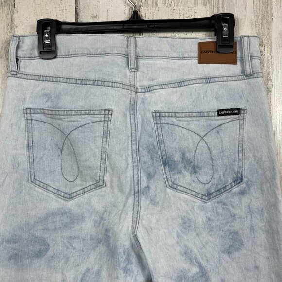 Calvin Klein High Rise Straight denim jeans bleached tie dye raw hem distressed - Picture 11 of 12